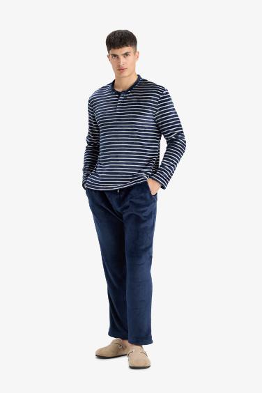 Regular Fit Striped Top Bottoms Welsoft Plush 2 Piece Pajama Set