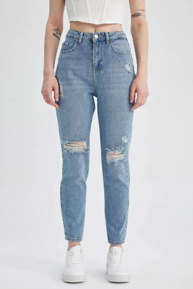 Pantalon En Jean Déchiré Mom Fit