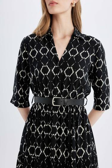 Shirt Collar Floral Half Sleeve Midi Dress