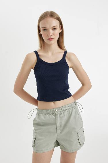 شورت قطن قصير جبردين قصة عادية بخصر عادي