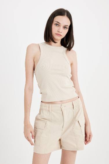 Regular Fit Poplin Normal Waist Short Leg Shorts