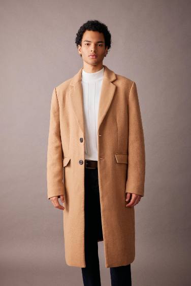 Slim Fit Dar Kesim Astarlı Düğmeli Cepli Kaşe Kaban Parka