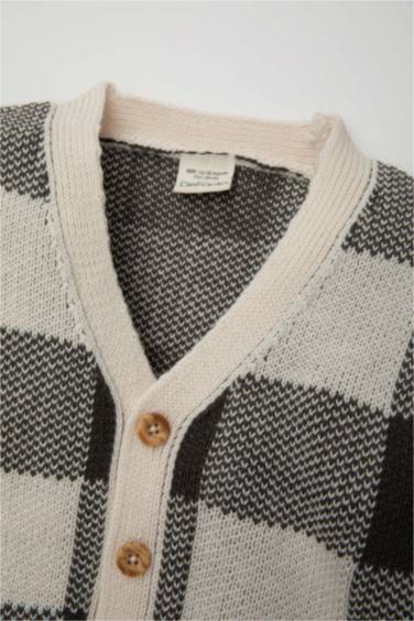 Baby Boy V Neck Plaid Cardigan
