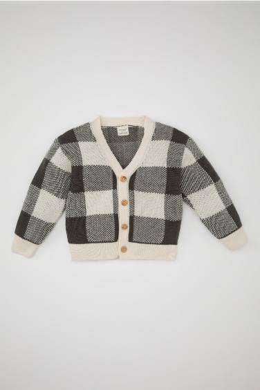 Baby Boy V Neck Plaid Cardigan