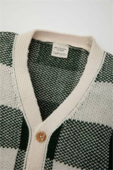 Baby Boy V Neck Plaid Cardigan