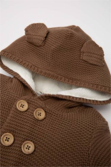 Baby Boy Polar Fleece Inside Thick Hooded Knitted Cardigan