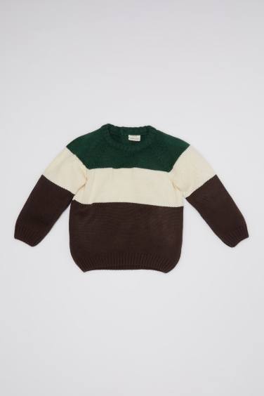 Baby Boy Crew Neck Color Block Knitted Pullover