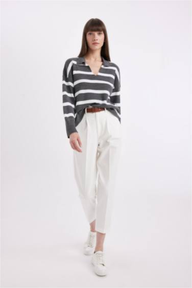 Relax Fit Polo Collar Striped Knitwear Pullover