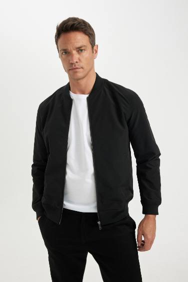 Slim Fit College Collar Zippered Seasonal Light Bomber Jacket