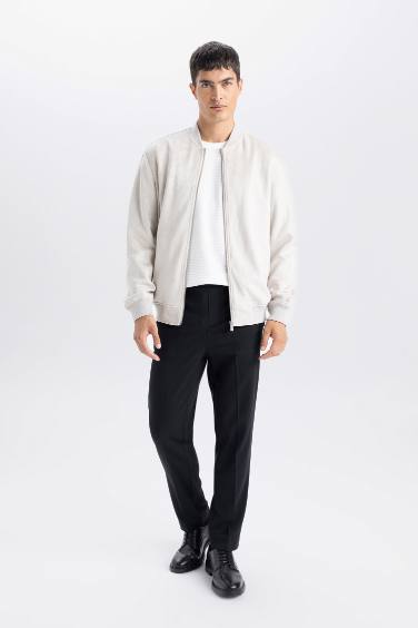 Slim Fit Dar Kesim Süet Kolej Yaka Fermuarlı Çift Cepli Mevsimlik Baharlık Bomber Mont Ceket