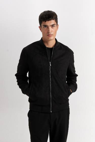 Slim Fit Dar Kesim Süet Kolej Yaka Fermuarlı Çift Cepli Mevsimlik Baharlık Bomber Mont Ceket