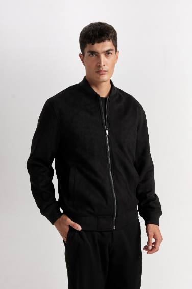 Slim Fit Dar Kesim Süet Kolej Yaka Fermuarlı Çift Cepli Mevsimlik Baharlık Bomber Mont Ceket