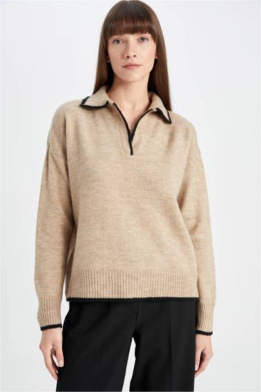 Свитер стандартного кроя с воротником-поло