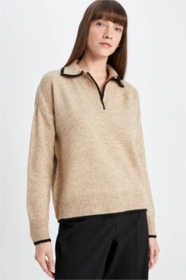 Свитер стандартного кроя с воротником-поло