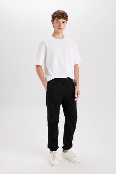 Regular Fit Elastic Band Gabardine Trousers