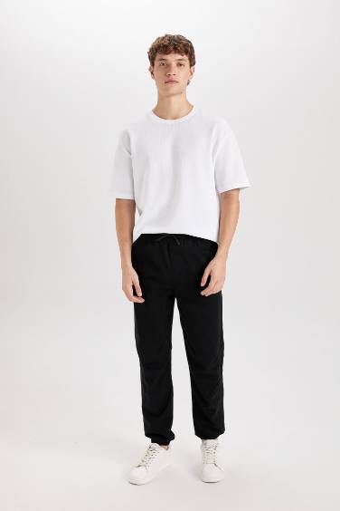 Regular Fit Elastic Band Gabardine Trousers