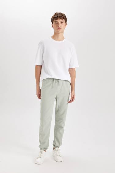 Regular Fit Elastic Band Gabardine Trousers