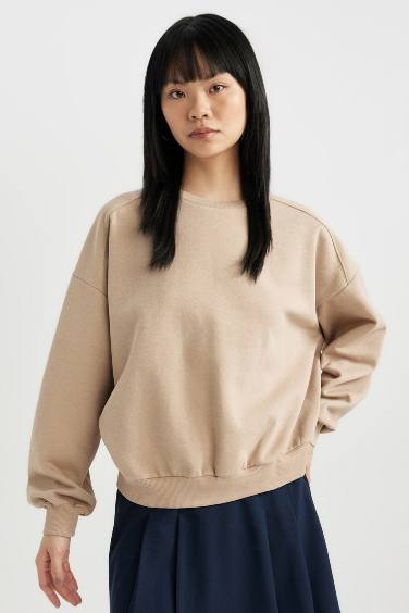 Oversize Geniş Kalıp Bisiklet Yaka Kalın Kumaş Basic Sweatshirt