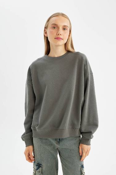 Gray Oversize Fit Thick Basic Sweatshirt