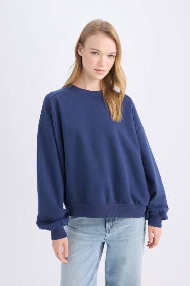 Coool Oversize Fit Geniş Kalıp Bisiklet Yaka Kalın Kumaş Sweatshirt