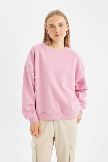  Coool Oversize Fit Geniş Kalıp Bisiklet Yaka Kalın Basic Düz Sweatshirt