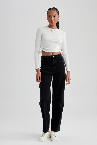 Wide Leg Long Cotton Jeans