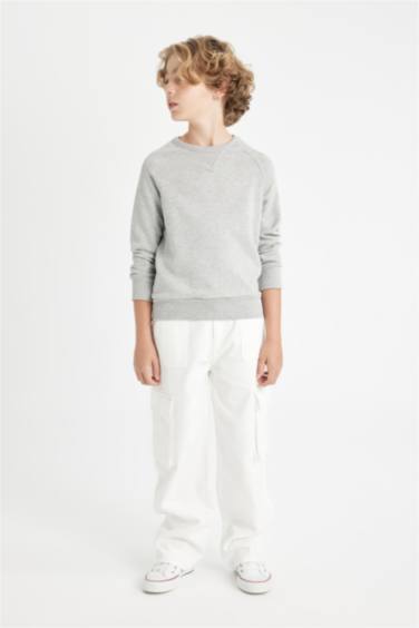 Sweat-shirt gris basique en coton à col rond Coupe régulière pour garçon