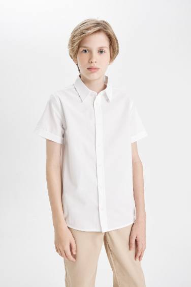 Boy Polo Collar Poplin White School Shirt