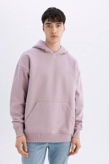Oversize Geniş Kalıp Kapüşonlu Kanguru Cepli Basic Düz Sweatshirt