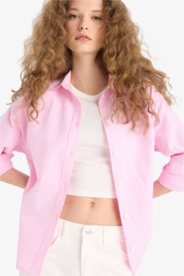 Oversize Fit Shirt Collar Oxford Long Sleeve Shirt