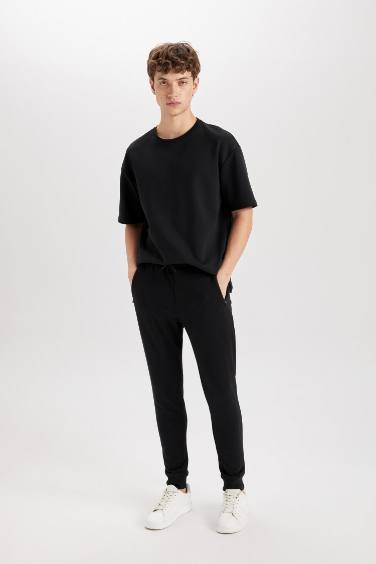 Slim Fit Rib Hem Zipper Pocket Trousers