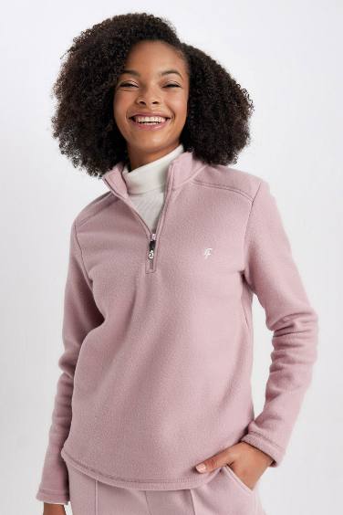 DeFactoFit Standard Fit Zippered Printed Polar Fleece Sweatshirt