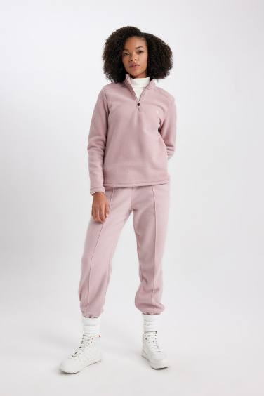 Standard Fit Zippered Printed Polar Fleece Sweatshirt