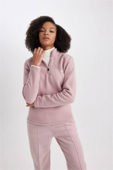 Standard Fit Zippered Printed Polar Fleece Sweatshirt