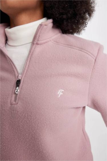 Standard Fit Zippered Printed Polar Fleece Sweatshirt