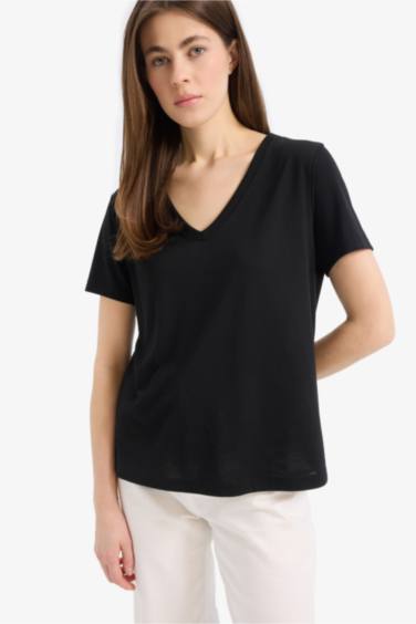 Regular Fit V Neck Basic T-Shirt