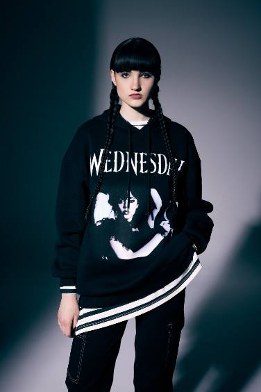 Coool Wednesday Oversize Fit Geniş Kalıp Kapüşonlu Baskılı Kalın Kumaş Sweatshirt