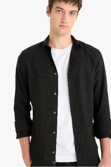 Сорочка з довгим рукавом приталеного крою з бавовни для чоловіків