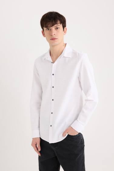 Chemise slim en coton à manches longues