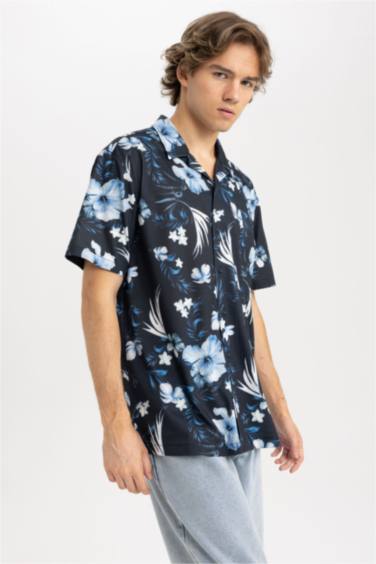 Regular Fit Apache Neck Printed Short Sleeve Shirt