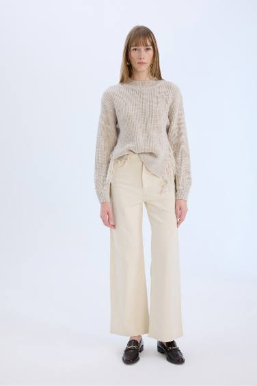 Wide Leg High Waist Pocket Basic Corduroy Trousers