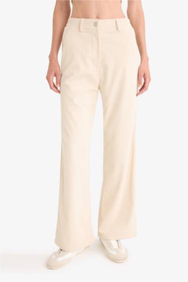 Pantalon en velours côtelé à taille haute et jambes larges Coupe droite