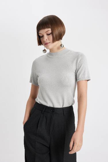 بلوفر سليم فيت بنص رقبة مدورة