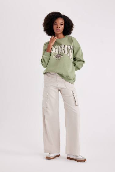 Wide Leg Cargo High Waist Standard Gabardine Trousers