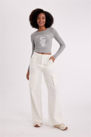 Брюки Wide Leg с высокой талией из габардина