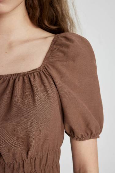 Square Collar Linen Mini Dress