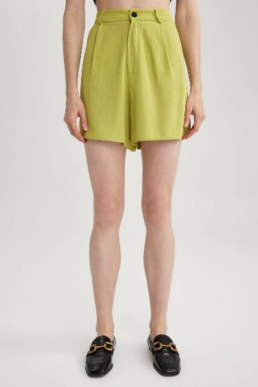 High Waist Wide Leg Linen Blend Shorts