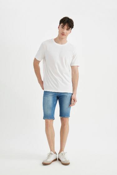 Skinny Fit Denim Bermuda Shorts