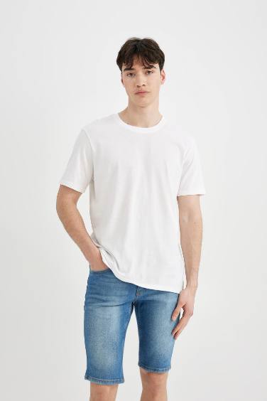 Skinny Fit Denim Bermuda Shorts