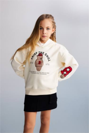 سويت شيرت بناتي قصة عادية ببطانة ناعمة